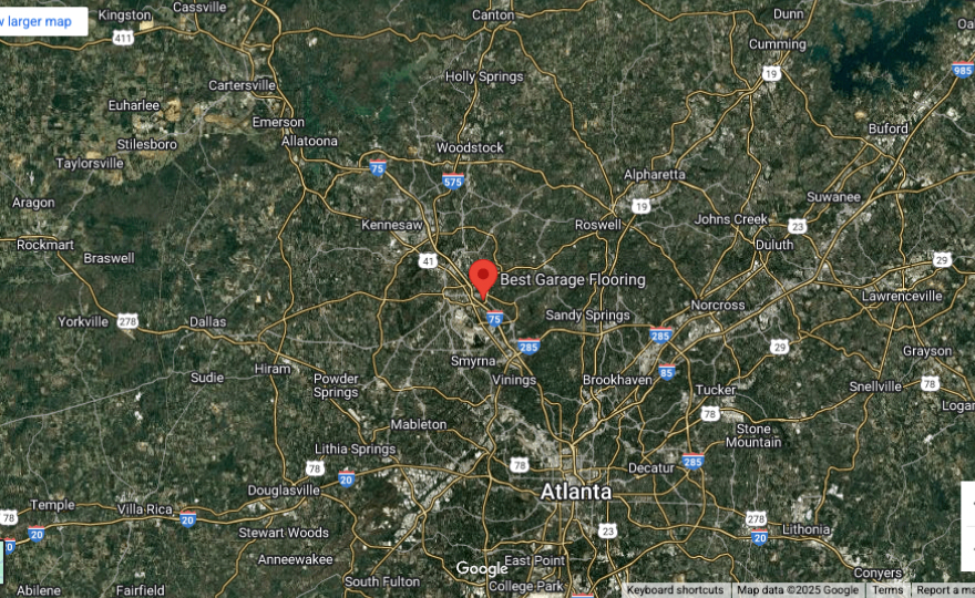 Map showing Best Garage Flooring service area around Marietta GA